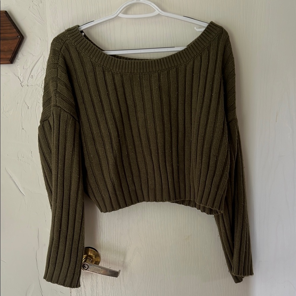 Olive Green Ribbed Women's Sweater